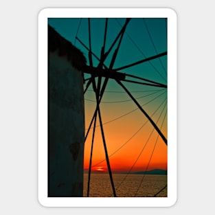 Greece. Mykonos. The Windmill at sunset. Sticker